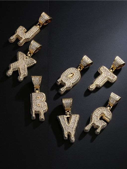 AOG Brass Cubic Zirconia  Vintage Letter Pendant Necklace 1