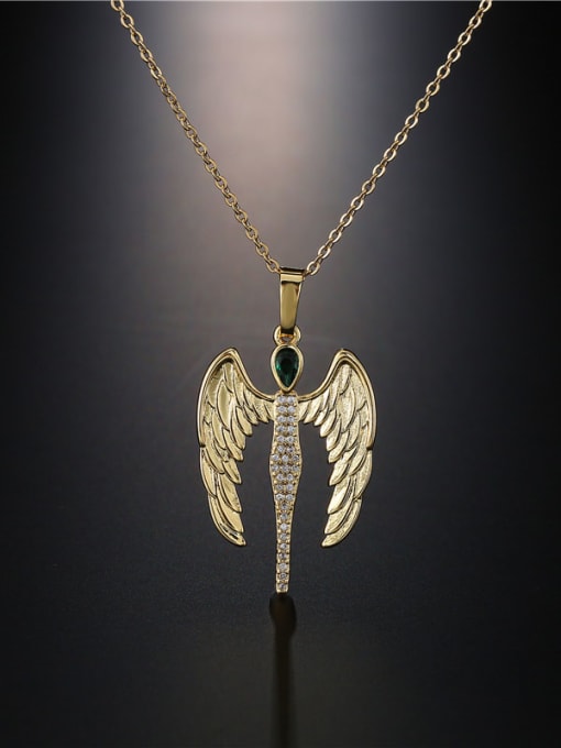 AOG Brass Cubic Zirconia Vintage Wing  Pendnat Necklace 1