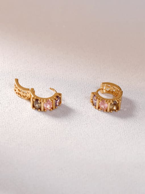 18K gold Brass Cubic Zirconia Geometric Dainty Huggie Earring