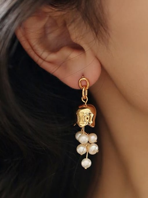 ACCA Brass Imitation Pearl Bell Minimalist Drop Earring 1