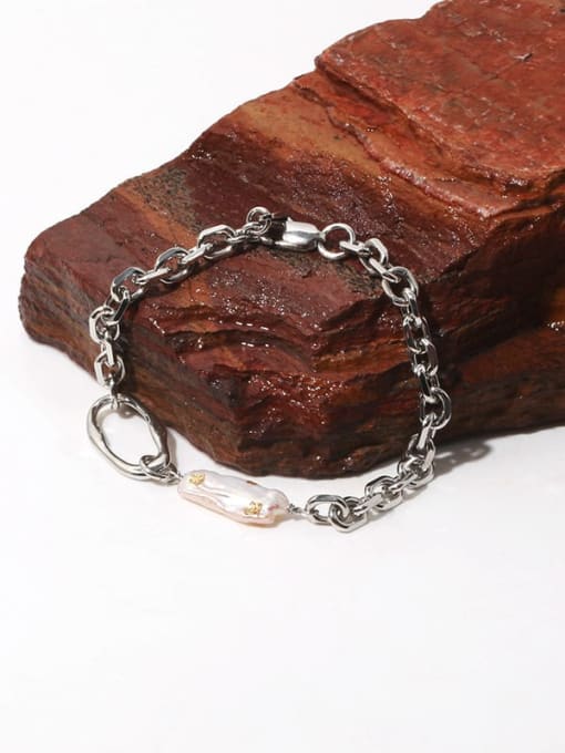 TINGS Brass Freshwater Pearl Irregular Vintage Link Bracelet 1