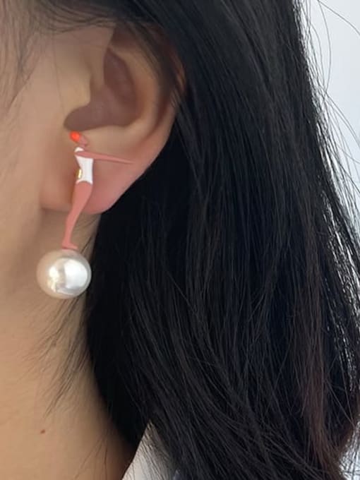 Five Color Alloy Imitation Pearl Enamel Irregular Cute Stud Earring 1