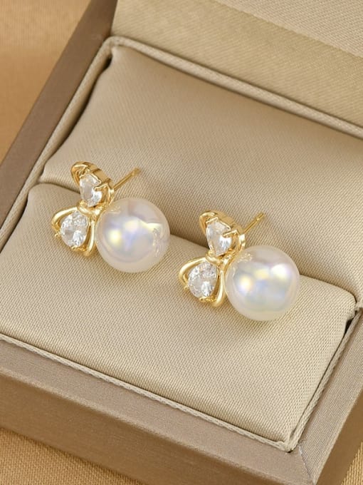 Gold ED65957 Brass Imitation Pearl Bowknot Dainty Stud Earring