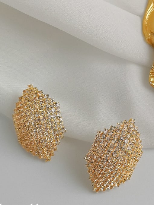 HYACINTH Brass Cubic Zirconia Hexagon Vintage Stud Trend Korean Fashion Earring 4