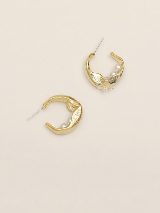 HYACINTH Brass  Freshwater Pearl Geometric Vintage Hoop Trend Korean Fashion Earring 1