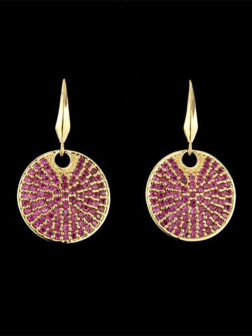 Gold Plated Red Brass Cubic Zirconia Round Dainty Hook Earring
