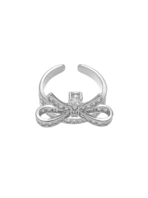 Style 1 Steel Brass Cubic Zirconia Bowknot Minimalist Band Ring