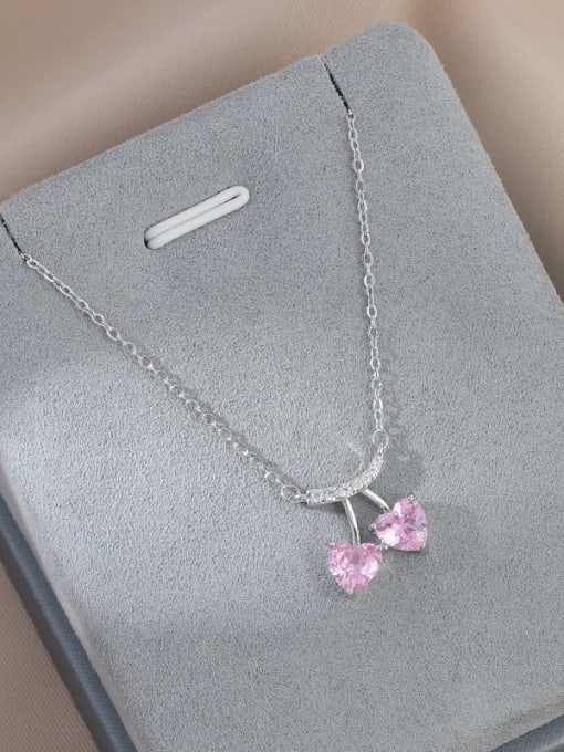 Steel color XL63180 Brass Cubic Zirconia Pink Heart Dainty Necklace