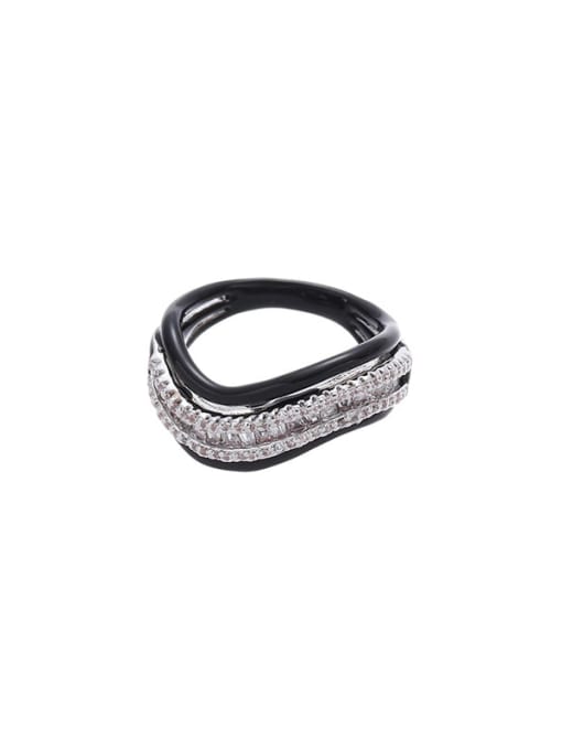 Black Dropping Oil Brass Cubic Zirconia Geometric Trend Stackable Ring
