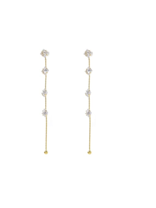 Gold ED64499 Brass Cubic Zirconia Tassel Dainty Threader Earring
