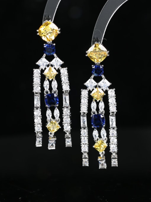 OUOU Brass Cubic Zirconia Geometric Tassel Luxury Cluster Earring