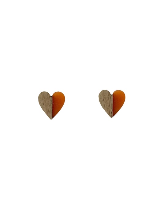 ZRUI Resin Heart Vintage wood color matching Stud Earring/Multi-Color Optional 0