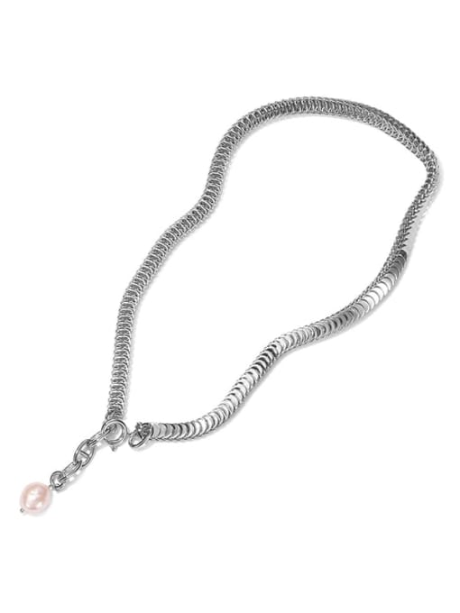ACCA Brass Imitation Pearl Snake Chain Hip Hop Necklace 3