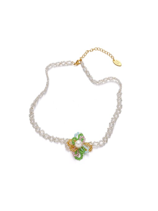 Five Color Brass Synthetic Crystal Flower Bohemia Beaded Necklace 0