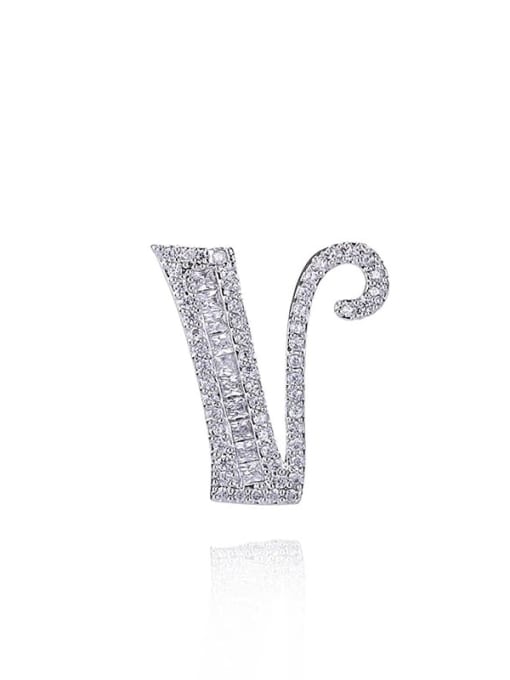 Platinum White V Brass Cubic Zirconia Letter Minimalist Stud Earring