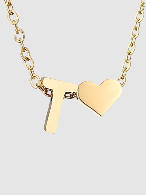 T 14K Gold Stainless steel Letter Minimalist  Heart Pendant Necklace