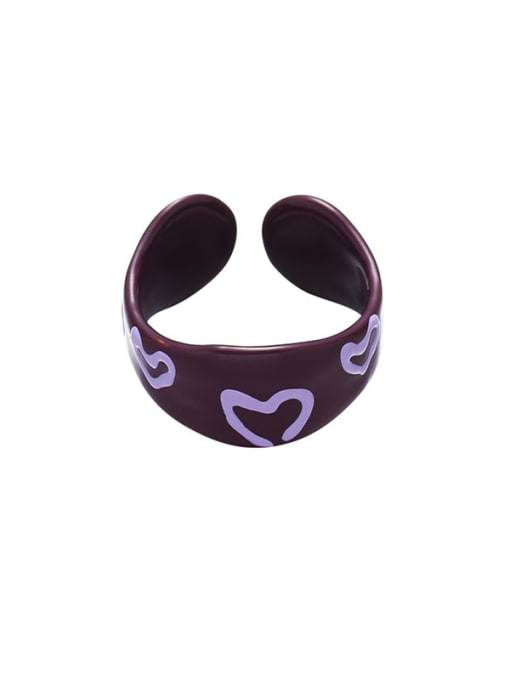 purple Brass Enamel Multi Color Heart Minimalist Band Ring