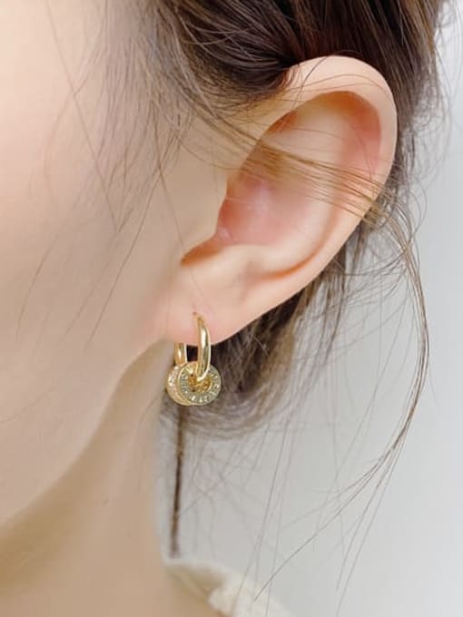 YOUH Brass Cubic Zirconia Geometric Minimalist Huggie Earring 1