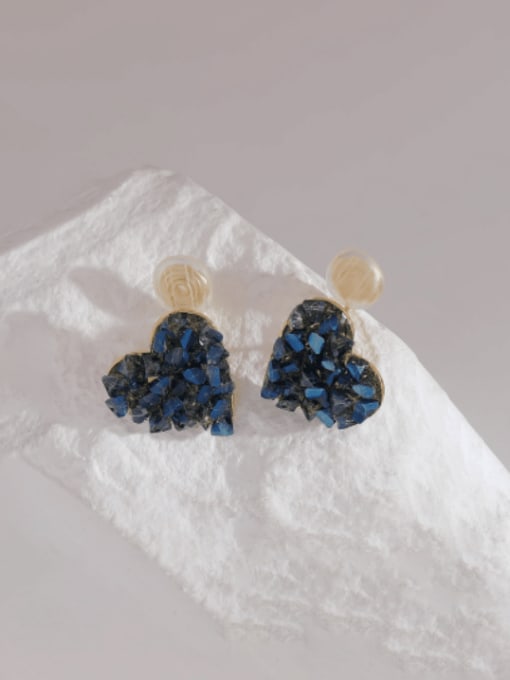14k gold Brass Glass Stone Heart Vintage Clip Earring