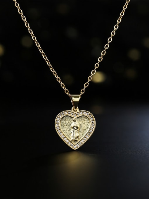 AOG Brass Cubic Zirconia Heart Trend Regligious Virgin mary Pendant Necklace 1