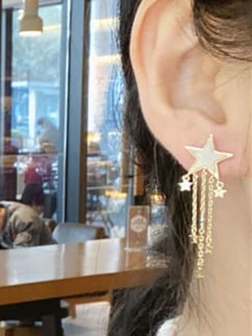 ZRUI Brass Shell Moon Star  Tassel Vintage Drop Earring 1