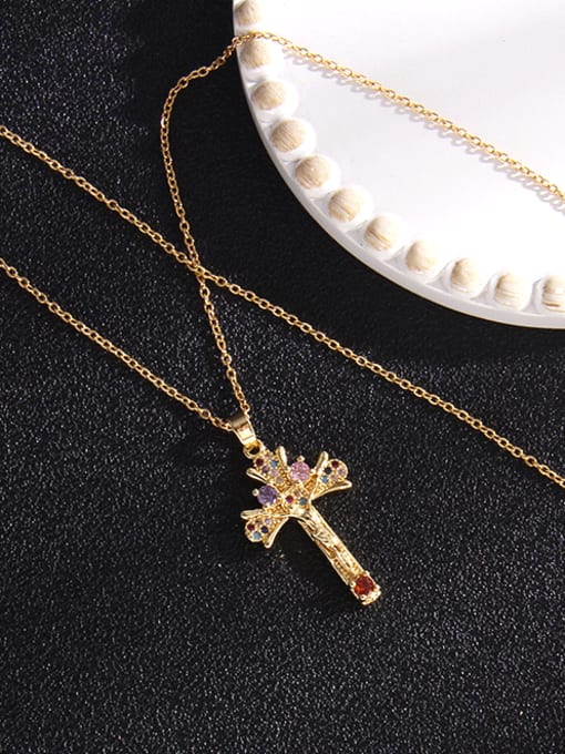 Cross 1 a293 Copper Cubic Zirconia Cross Vintage Regligious Necklace