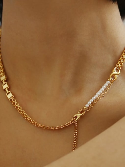 ACCA Brass Imitation Pearl Geometric Minimalist Multi Strand Necklace 2