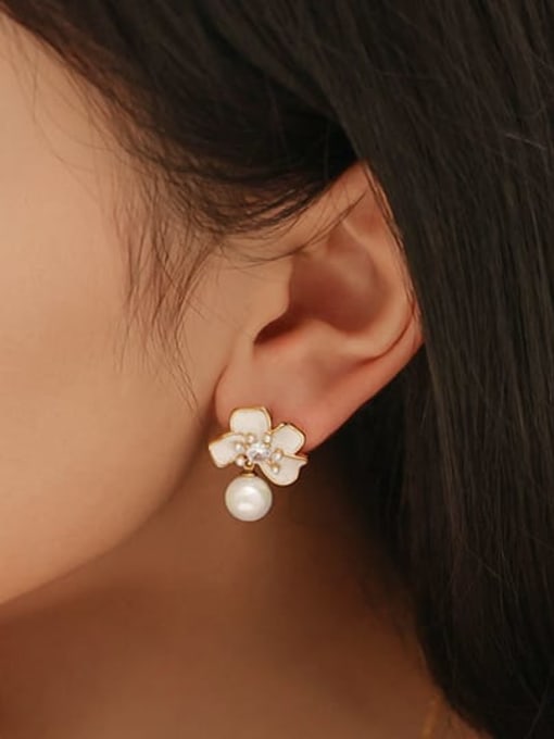 Five Color Brass Enamel Flower Dainty Stud Earring 1