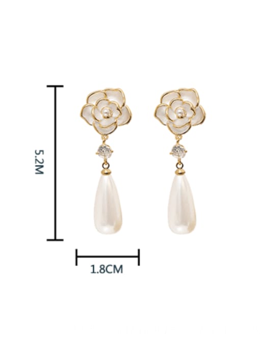 HYACINTH Brass Imitation Pearl Enamel Flower Minimalist Drop Earring 3