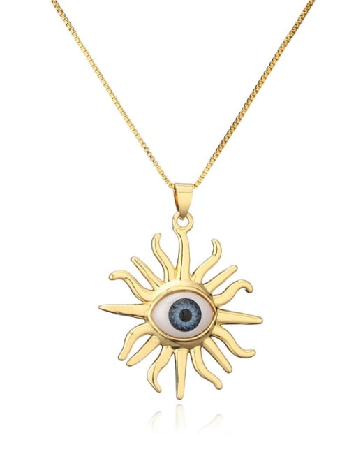 21009 Brass Enamel Evil Eye Vintage Sun Flower Pendant Necklace