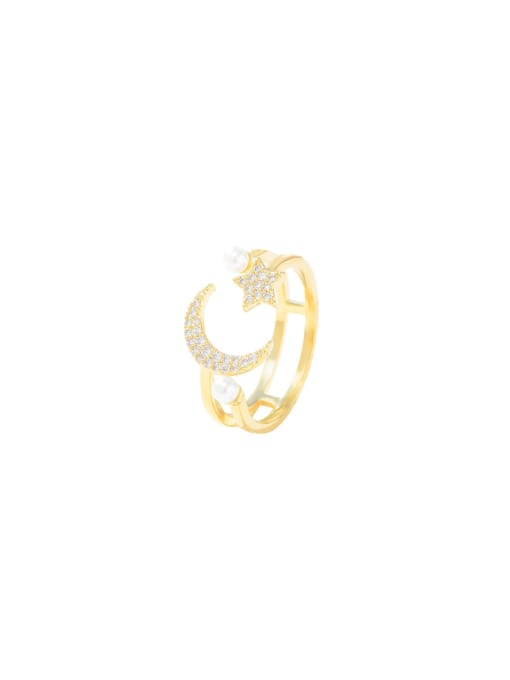 YOUH Brass Cubic Zirconia Moon Dainty Band Ring 0