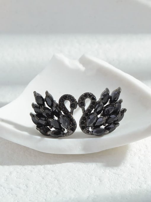 Black +black E425 Brass Cubic Zirconia Swan Trend Stud Earring