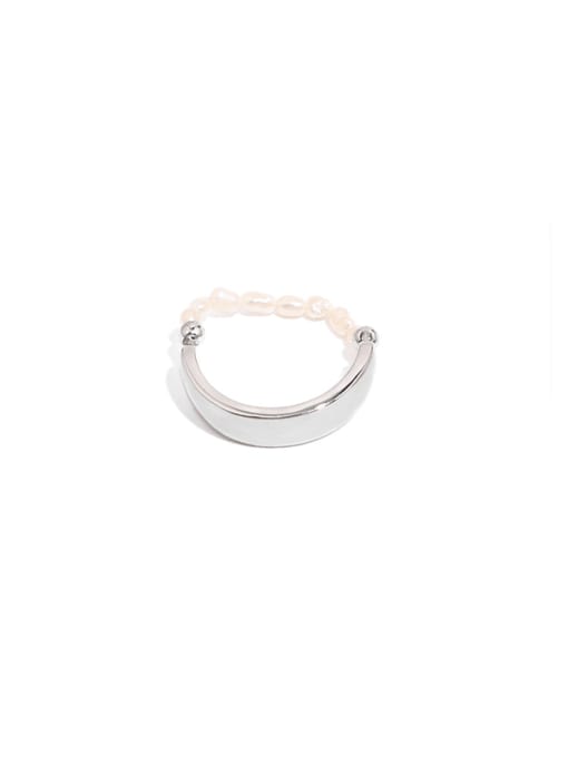 steel Brass Freshwater Pearl Geometric Minimalist Band Ring