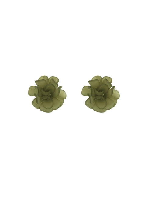 Military Green Brass Acrylic Flower Minimalist Stud Earring