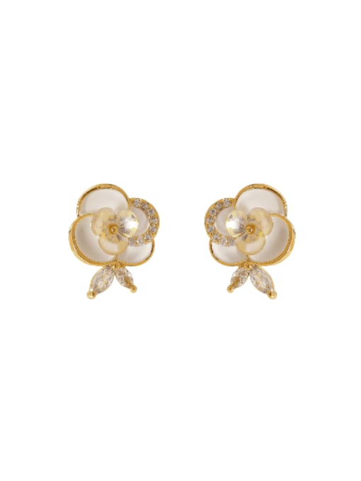 14k gold Brass Enamel Flower Cute Stud Earring