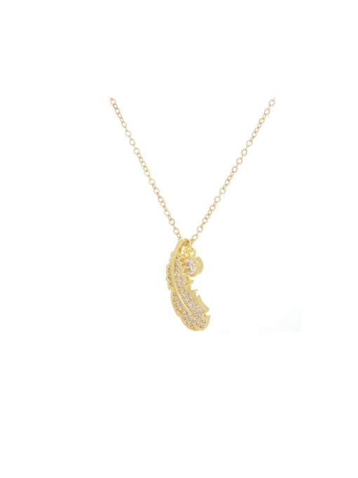 YOUH Brass Cubic Zirconia Feather Dainty Necklace 0