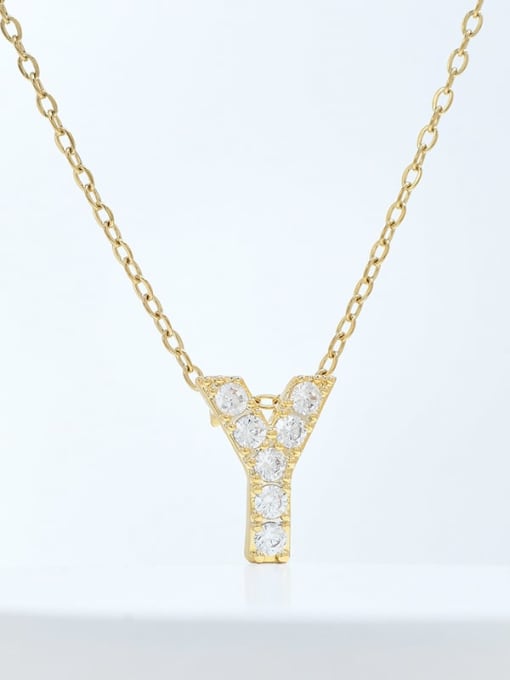 Gold XL63375 Y Brass Cubic Zirconia Letter Minimalist Necklace