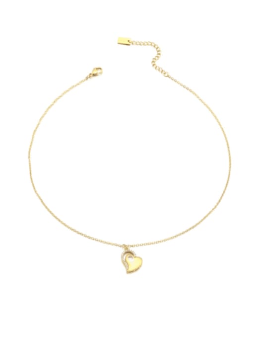 Love gold Titanium Steel Rhinestone Heart Minimalist Necklace