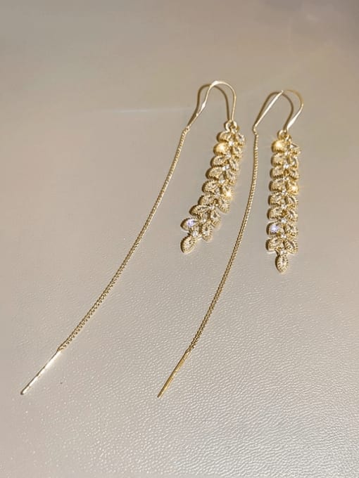 Gold ED68244 Brass Wheatear Tassel Minimalist Threader Earring