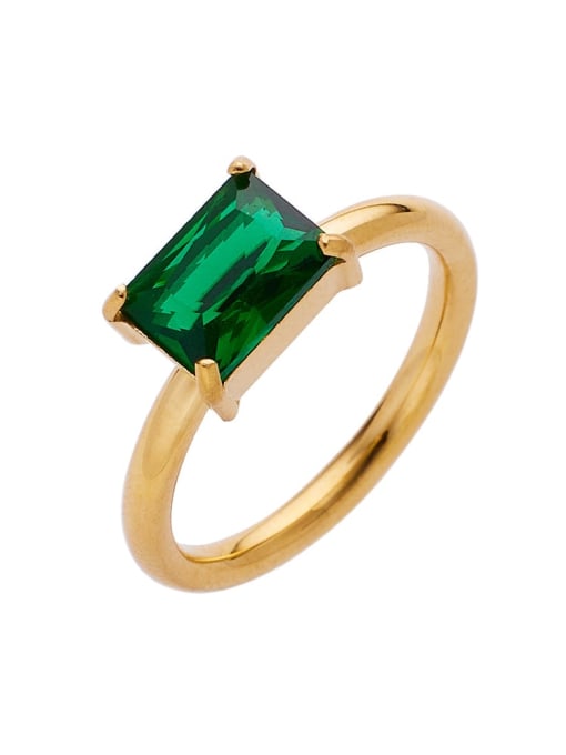 Golden +green Stainless steel Glass Stone Geometric Minimalist Band Ring