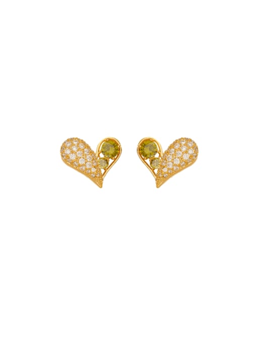 HYACINTH Brass Cubic Zirconia Heart Trend Stud Earring 0