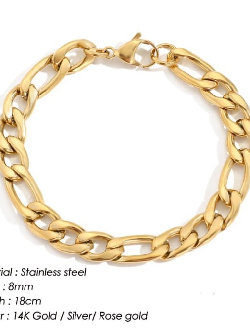 Gold 8mm 18cm Stainless steel Geometric Minimalist Link Bracelet