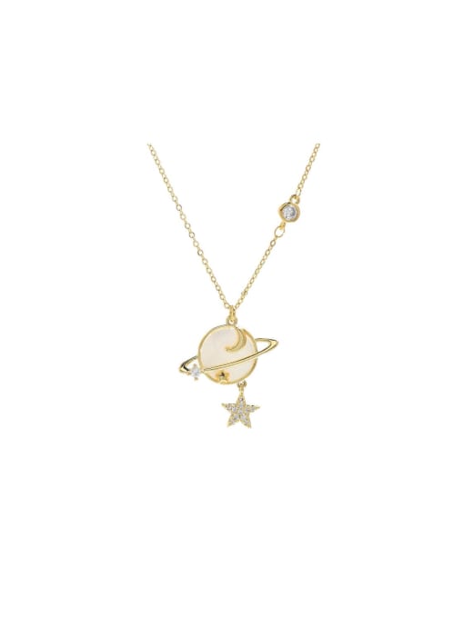 YOUH Brass Cubic Zirconia Planet Dainty Necklace 0
