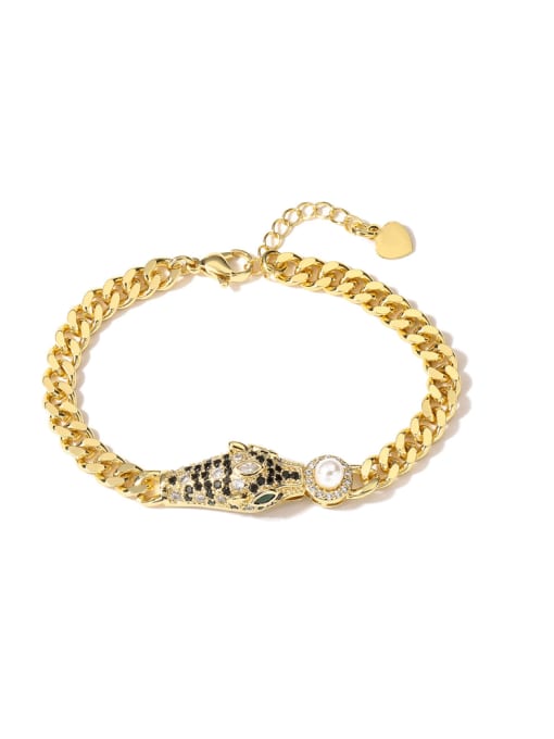 AOG Brass Cubic Zirconia Leopard Vintage Link Bracelet 2