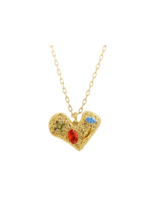 Five Color Brass Cubic Zirconia Heart Dainty Necklace 0