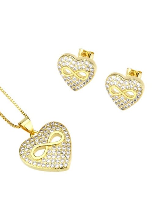 renchi Brass Cubic Zirconia  Dainty Heart Earring and Necklace Set 0