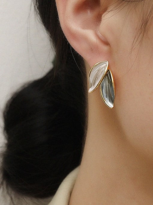 HYACINTH Brass Tree Leaf Minimalist Stud Trend Korean Fashion Earring 1
