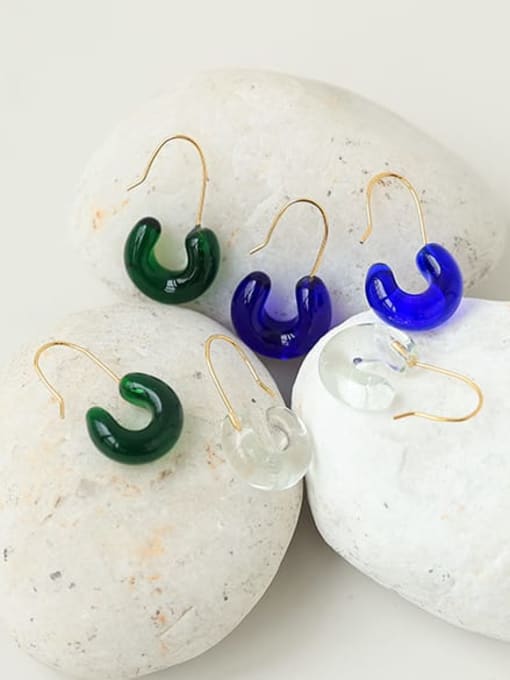 Five Color Hand  Glass C Shape Minimalist Hook Earring