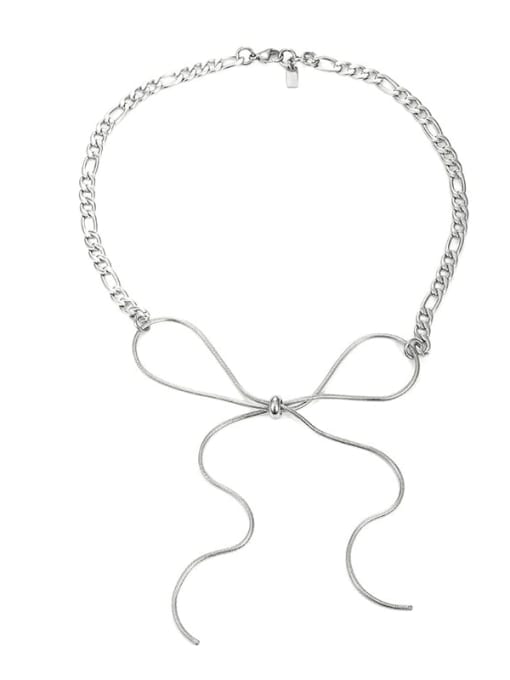 TINGS Titanium Steel Bowknot Tassel Minimalist Necklace 2