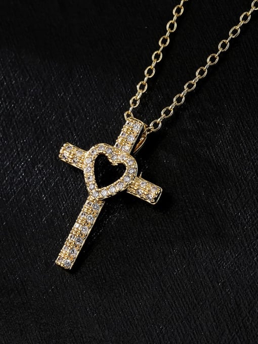 AOG Brass Cubic Zirconia Cross Vintage Necklace 1